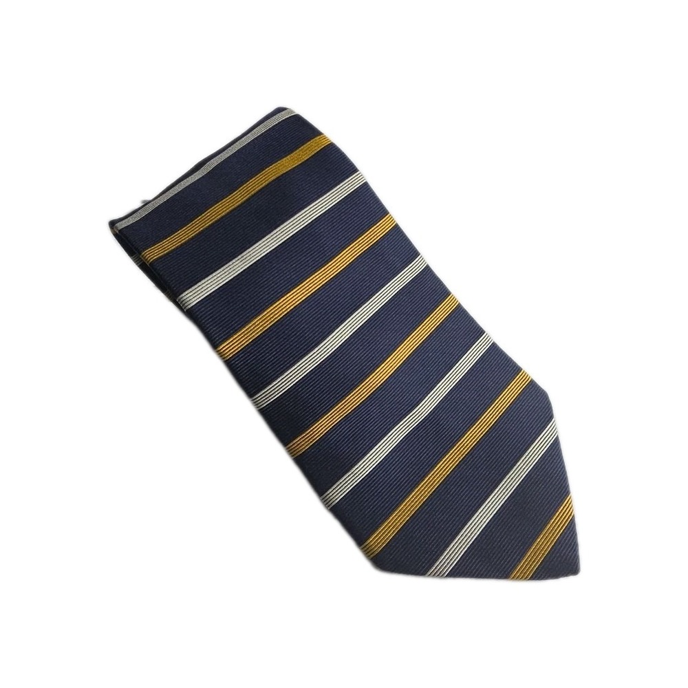 Brooks Brothers Makers Blue, SILVER, Gold Stripe Classic Men's Tie, SILK USA